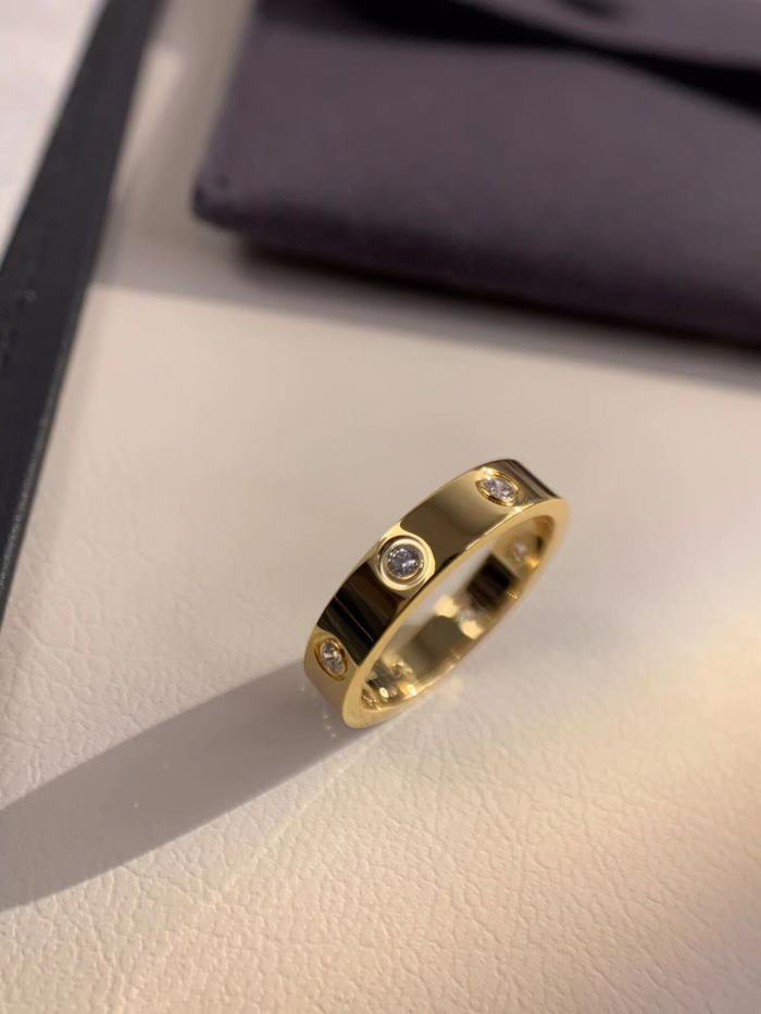 4mm smooth tricolor V gold full diamond ring