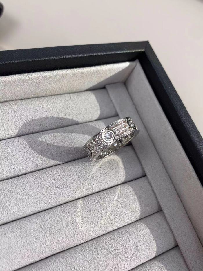 6.5mm tricolor V gold three row full diamond ring