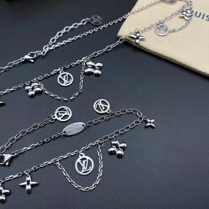 Silver Flower Pendant Bracelet Necklace