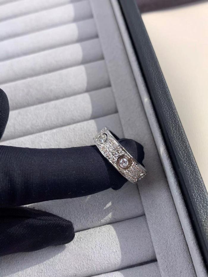 6.5mm tricolor V gold three row full diamond ring