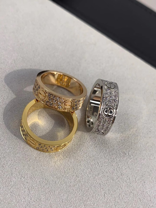 6mm tricolor V gold three row full diamond ring