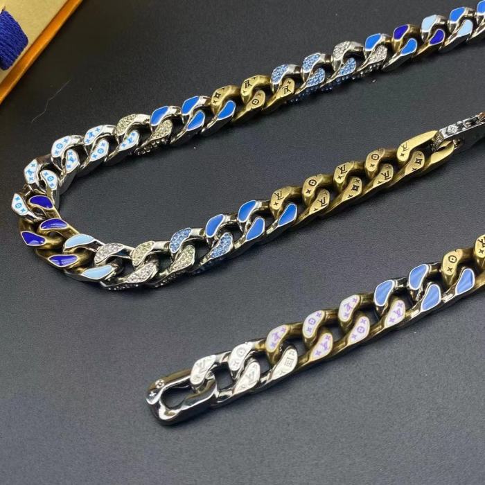 LV彩虹带钻手链项链合集