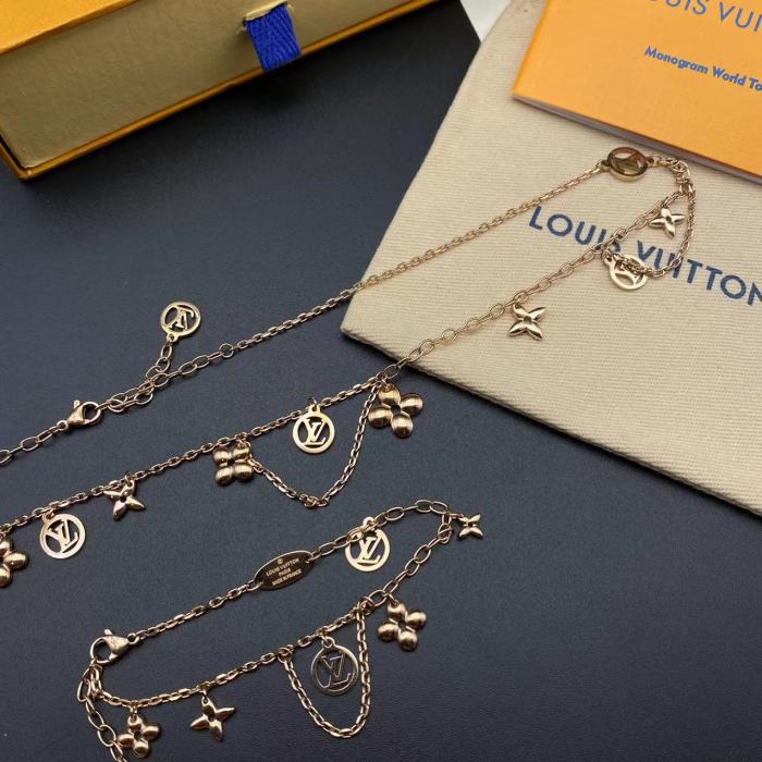 Gold Flower Pendant Bracelet Necklace