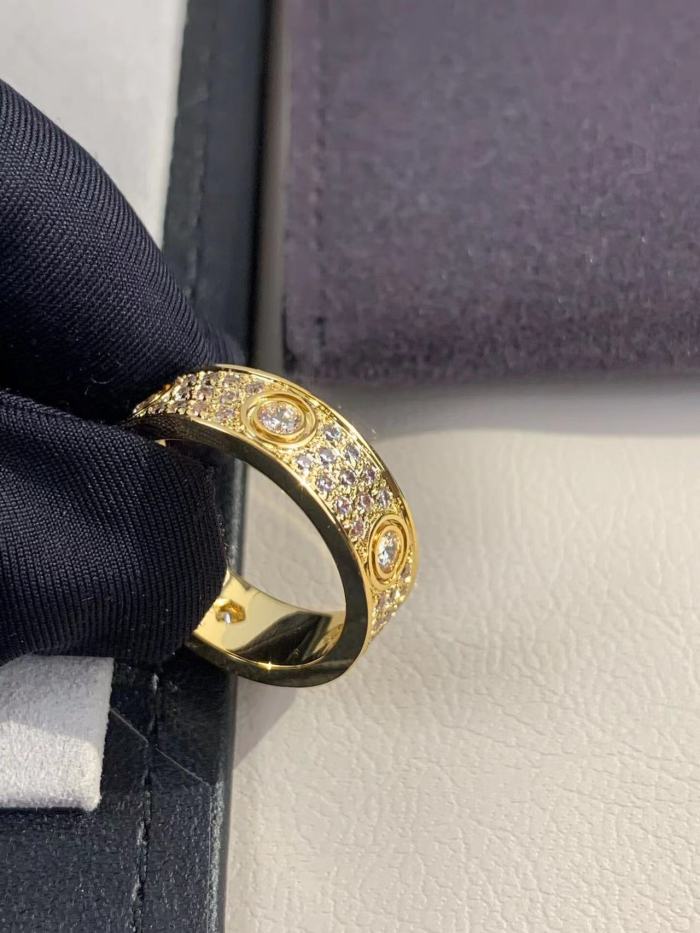 6.5mm tricolor V gold three row full diamond ring