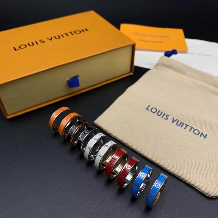 Colorful steel V gold ring