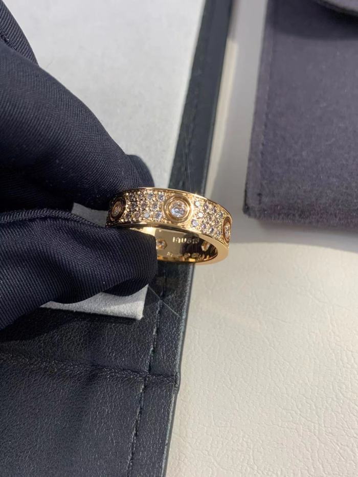 6.5mm tricolor V gold three row full diamond ring