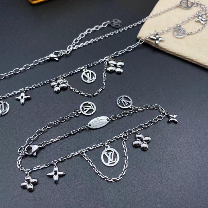 Silver Flower Pendant Bracelet Necklace