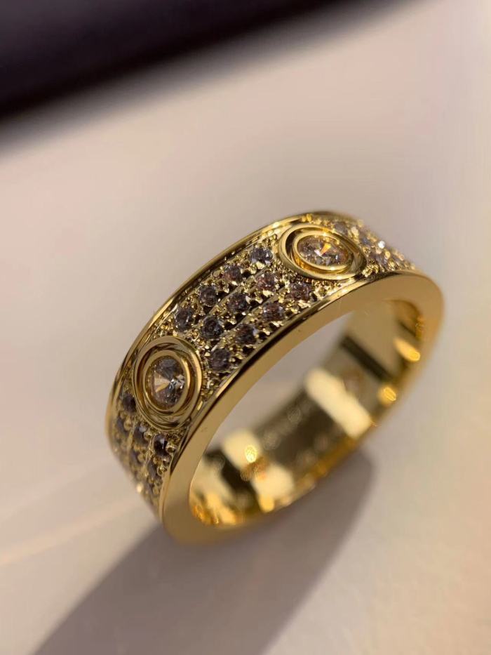 6.5mm tricolor V gold three row full diamond ring