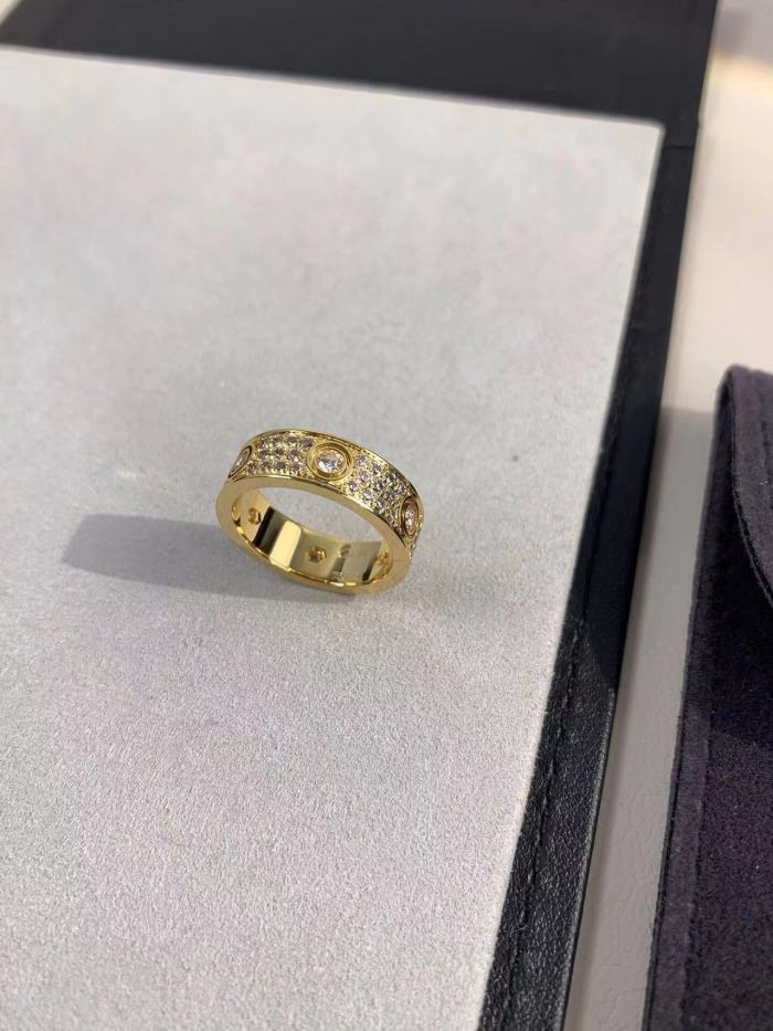 6.5mm tricolor V gold three row full diamond ring