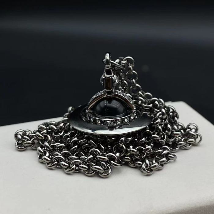 Black Purple Ball Saturn Necklace