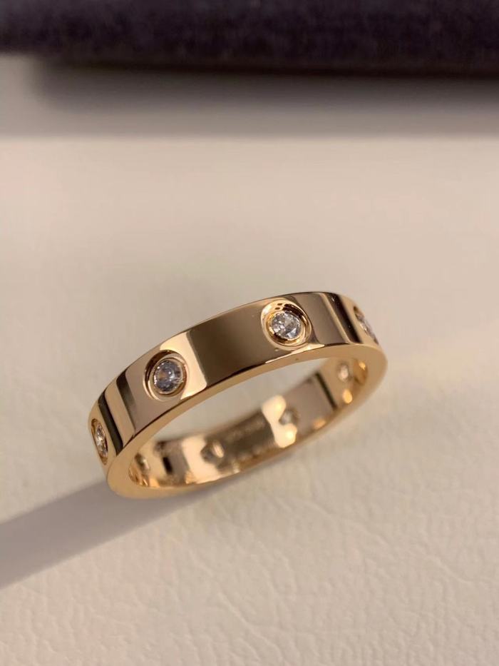 4mm smooth tricolor V gold full diamond ring