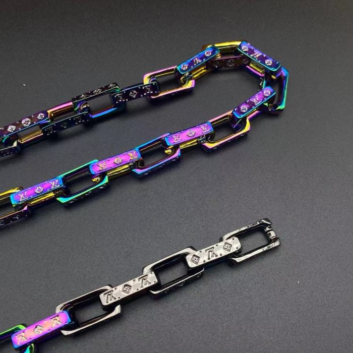 LV半黑半炫彩竹节手链项链合集