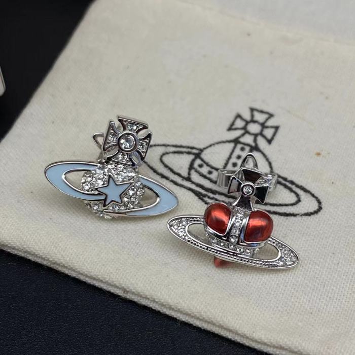 Red crooked heart earrings/blue shooting star earrings