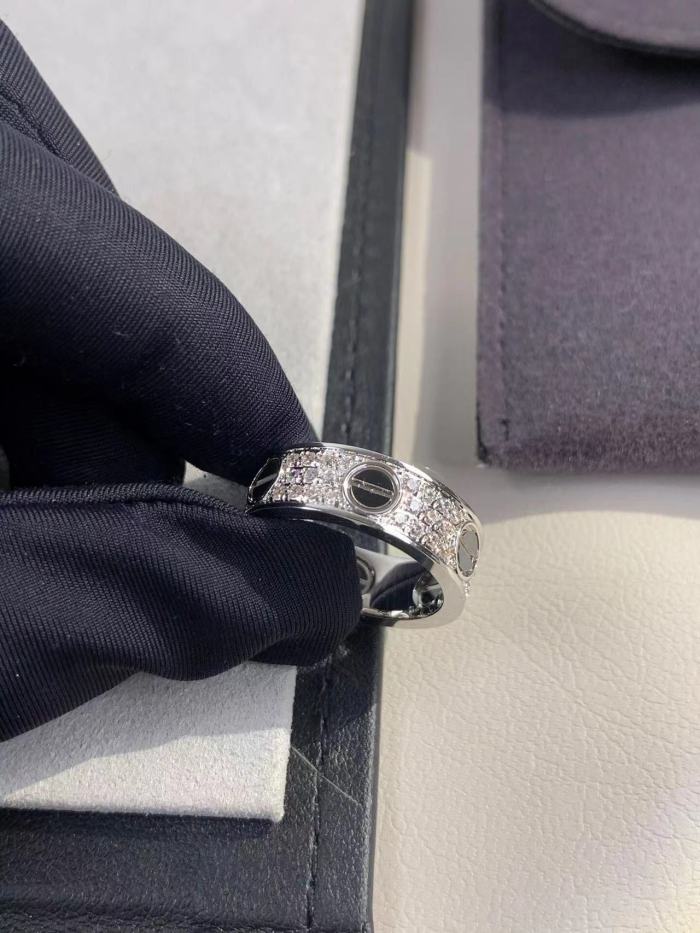 6.5mm silver V gold three row diamond ring