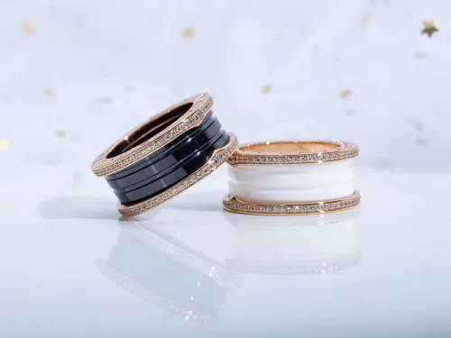 Rose gold black and white diamond ceramic ring