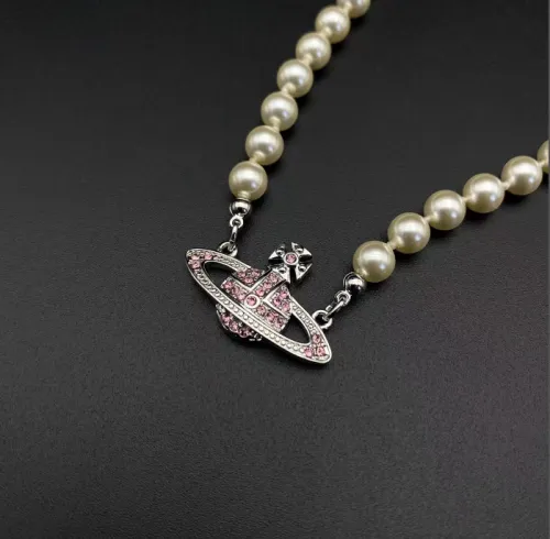 Pink diamond pearl Saturn necklace