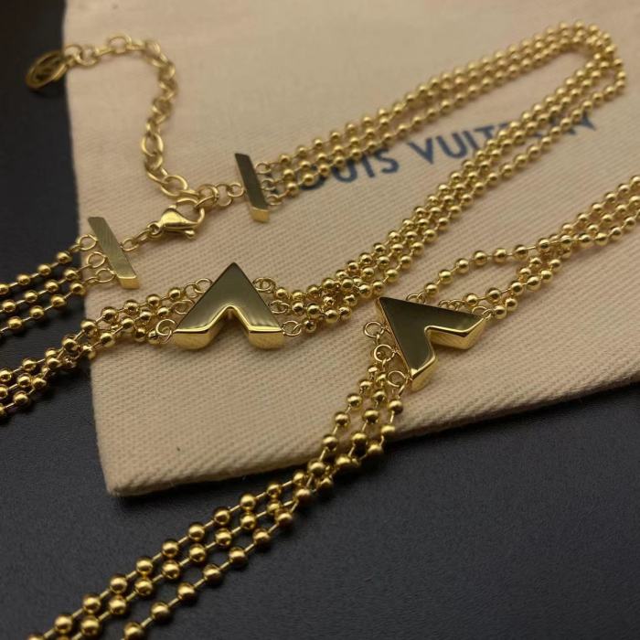 Gold three layer bead bracelet necklace