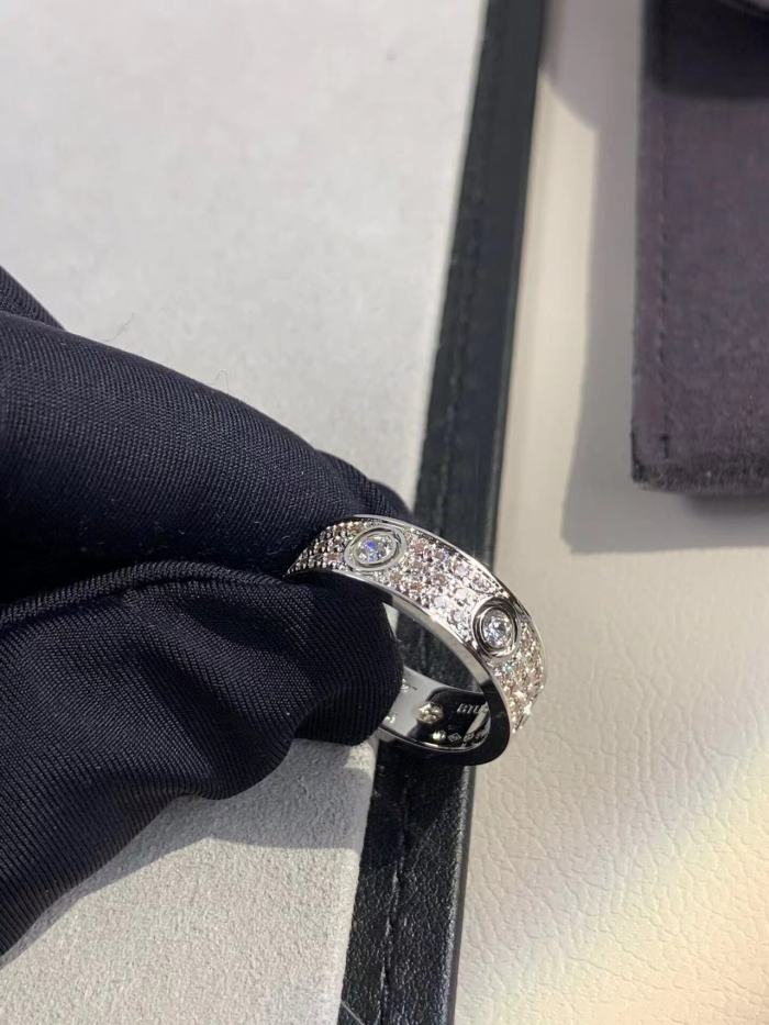 6.5mm tricolor V gold three row full diamond ring