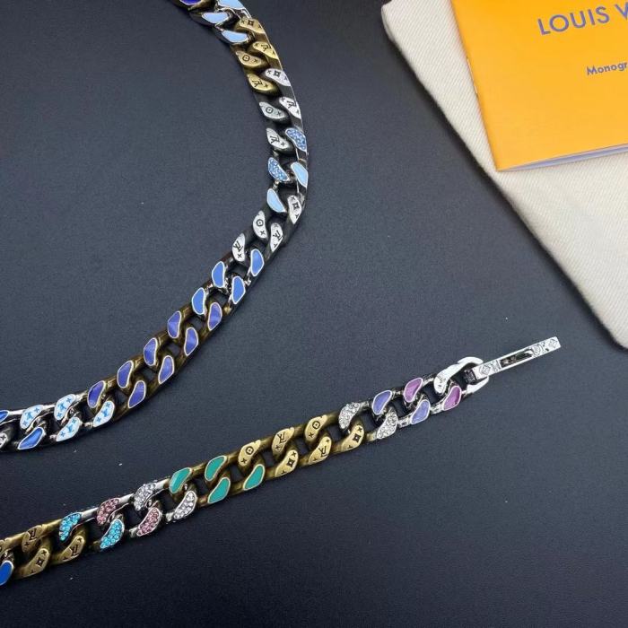 LV彩虹带钻手链项链合集