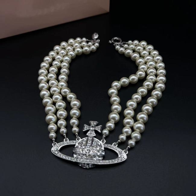 Vivienne Westwood 西太后大号星球镶钻项链脖子细才能带最高版本不掉色珍珠项链