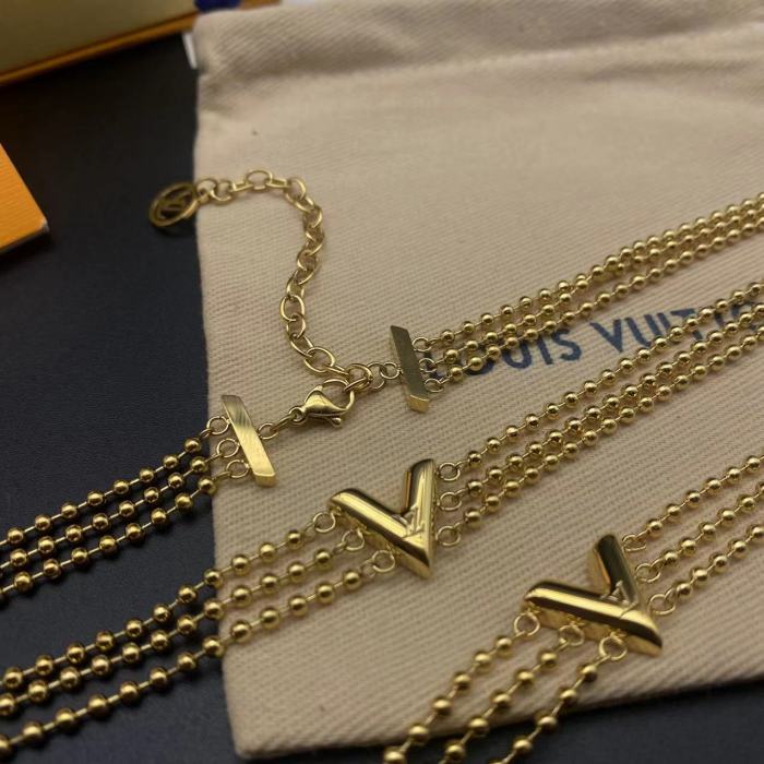 Gold three layer bead bracelet necklace