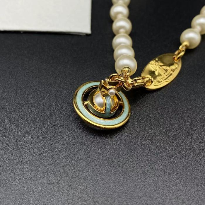 West Queen enamel Flyer Pearl rhinestone necklace