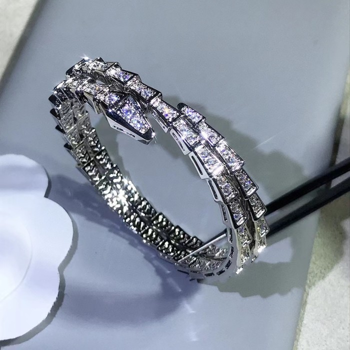 Snake shaped three-layer diamond inlaid Adjustable Bracelet