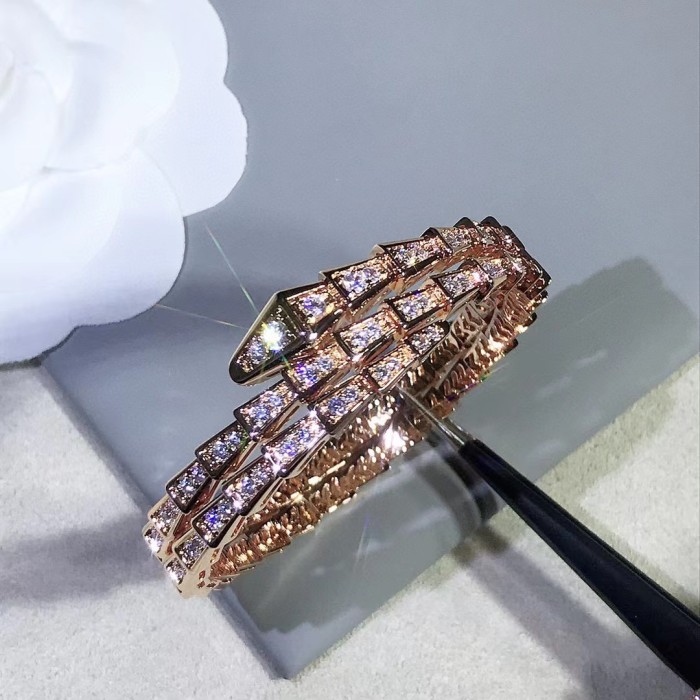 Snake shaped three-layer diamond inlaid Adjustable Bracelet