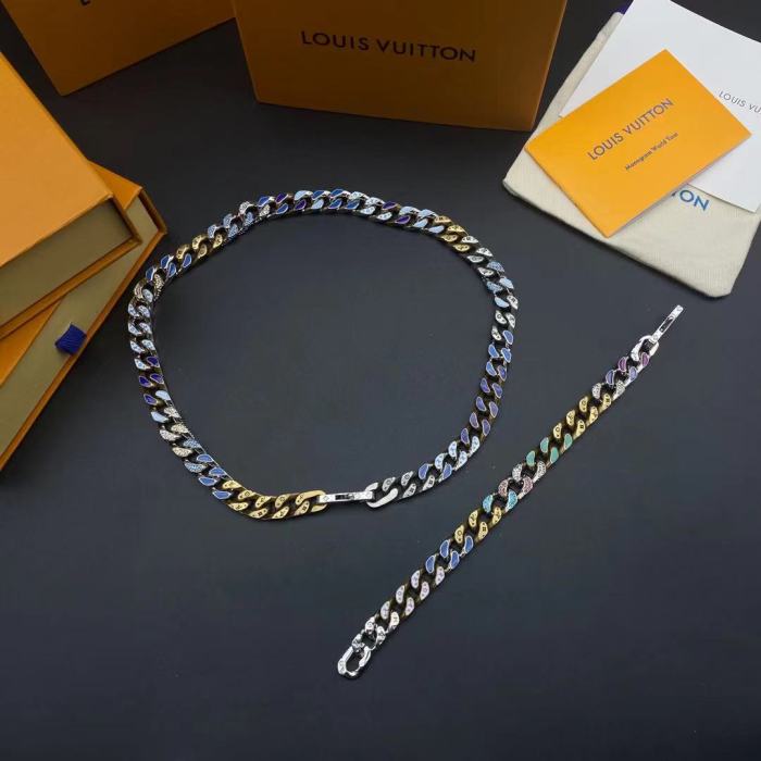 LV彩虹带钻手链项链合集