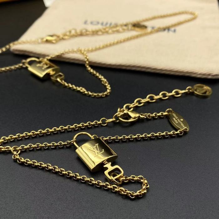 Gold lock cylinder Necklace Bracelet