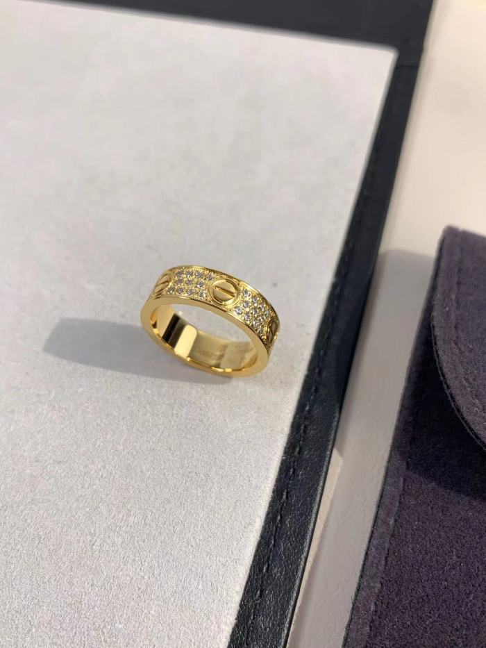 6mm tricolor V gold three row full diamond ring