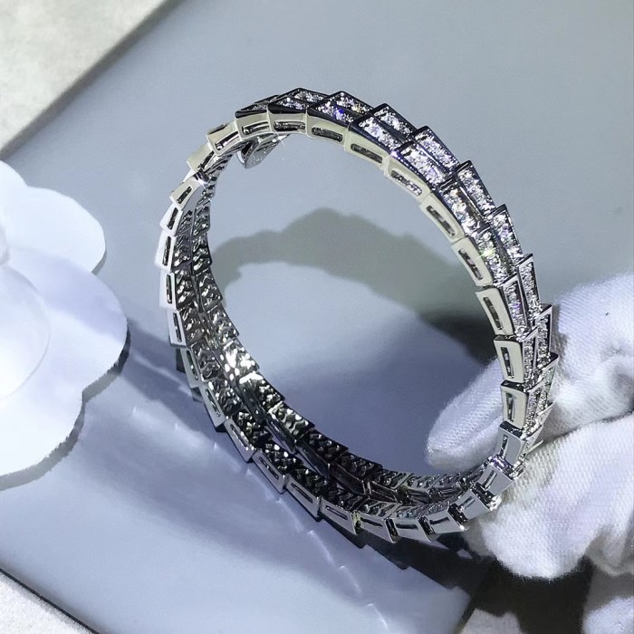 Snake shaped three-layer diamond inlaid Adjustable Bracelet