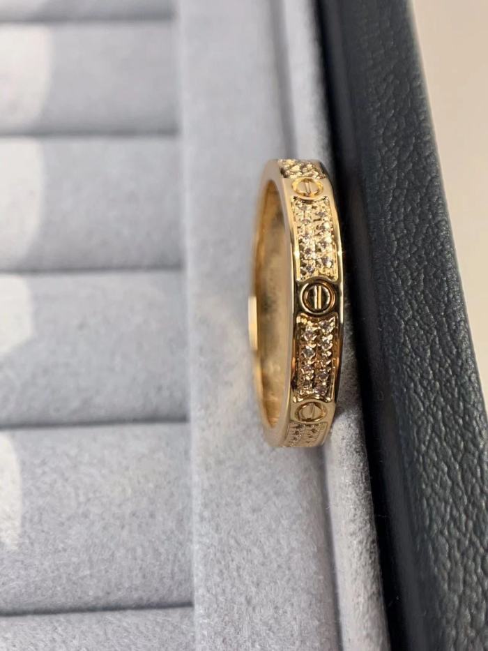 3mm tricolor V gold two row full diamond ring