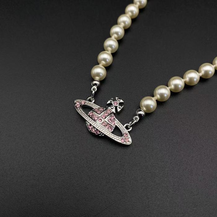 Pink Diamond Pearl Saturn Necklace