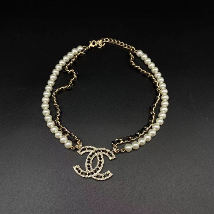 Logo Pendant Pearl Necklace