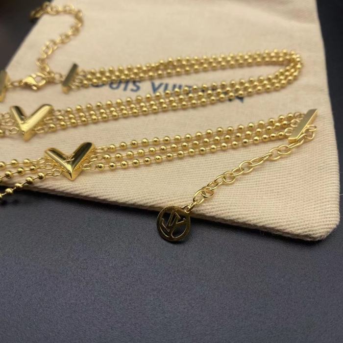 Gold three layer bead bracelet necklace