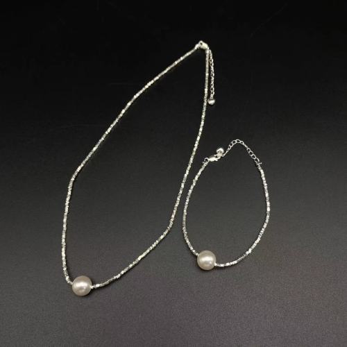 Single pearl silver necklace bracelet