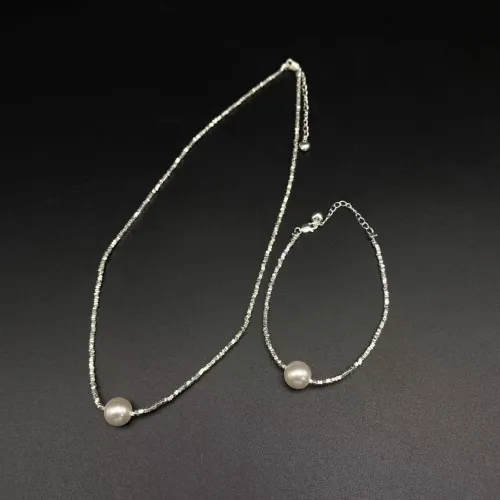 Single pearl silver necklace bracelet