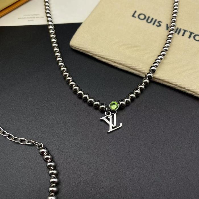 Green Diamond Bead Chain Logo Necklace