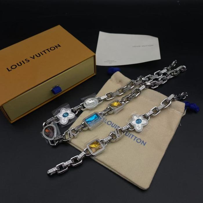 Gemstone with diamond bracelet necklace