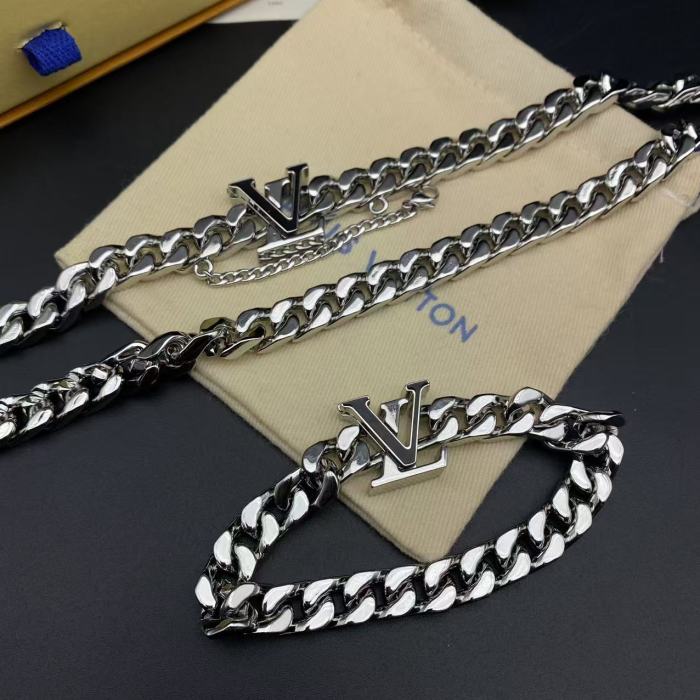 Black logo bracelet necklace