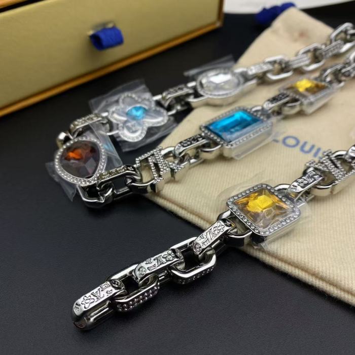 Gemstone with diamond bracelet necklace