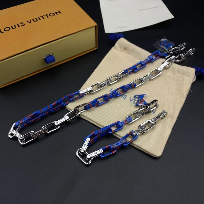 Blue and Silver Double Bracelet Necklace