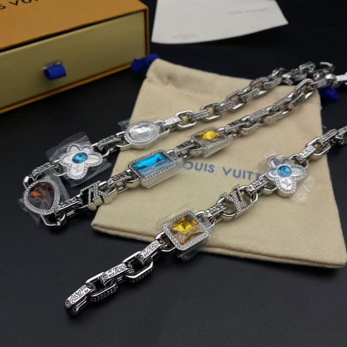 Gemstone with diamond bracelet necklace