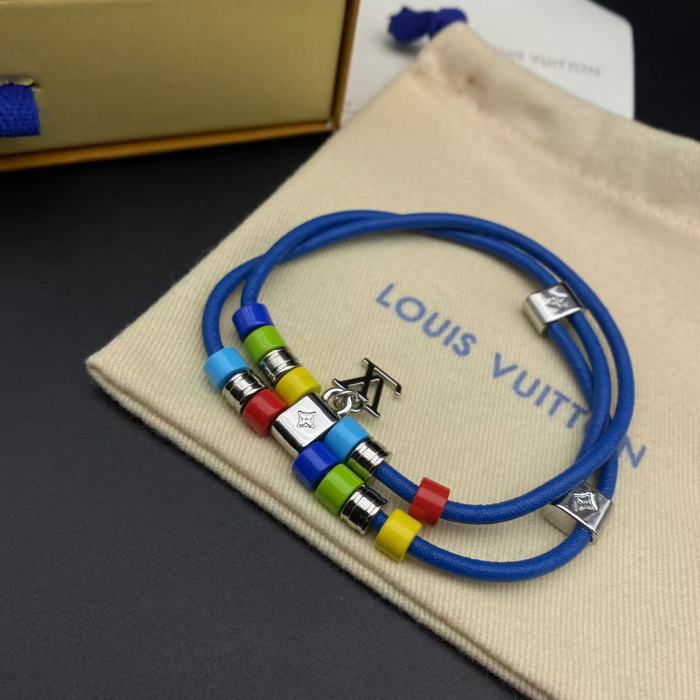 Double layered leather rope logo bracelet