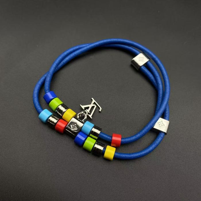 Double layered leather rope logo bracelet