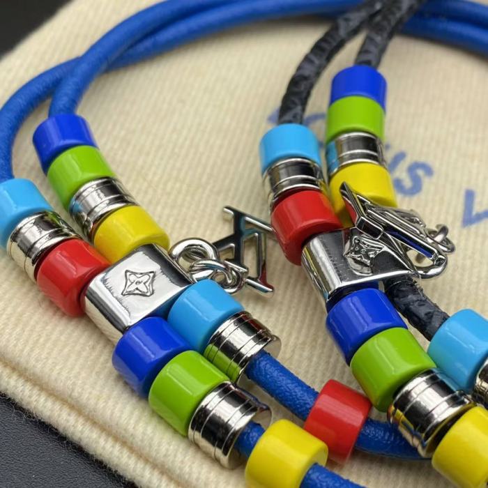 Double layered leather rope logo bracelet