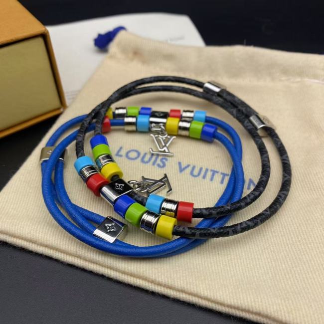 Double layered leather rope logo bracelet