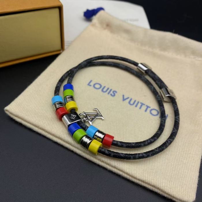 Double layered leather rope logo bracelet