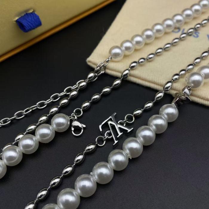 Round bead logo bracelet necklace